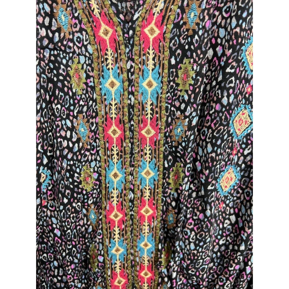 Savanna Jane Embroidered Leopard Print Top 2X Long Sleeve Blouson Boho Flutter - Picture 9 of 12